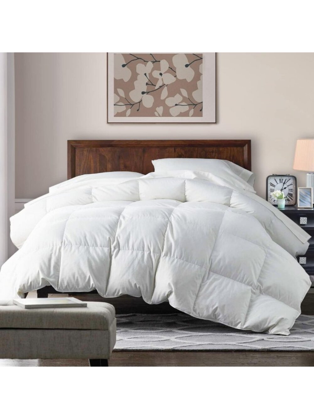Queen Size Fluffy Down Feather Comforter - 100% Organic Cotton, Cozy & Soft